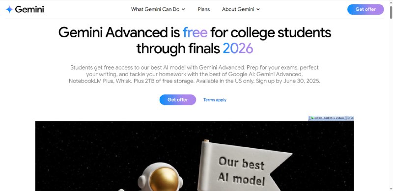 #Google #Gemini Advance #Bug1.使用US IP，登录个人谷歌账号（账号地址为US），打开Gemini学生活动官网  