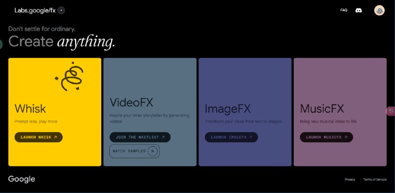 #Google #FX #Whisk #ImageFX #MusicFX #VideoFX #推荐分享